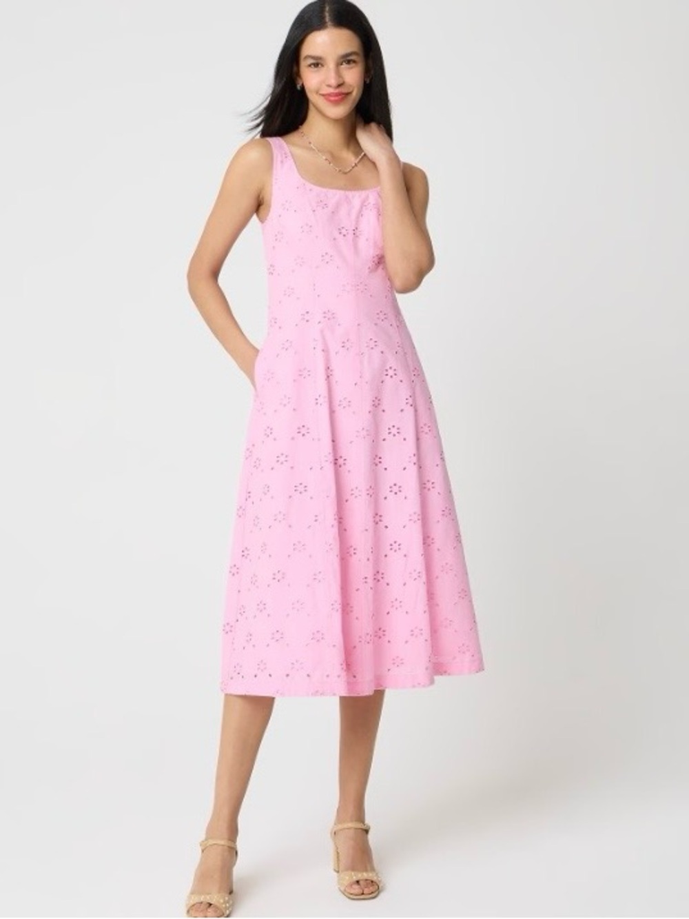 J. Crew Factory Pink Eyelet Midi Dress